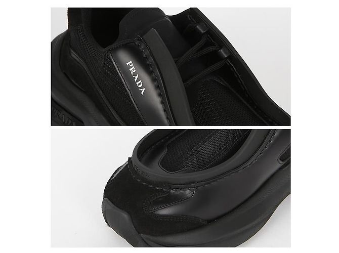 Prada Bürstete Leder-Sneaker Schwarz - Ansicht 4