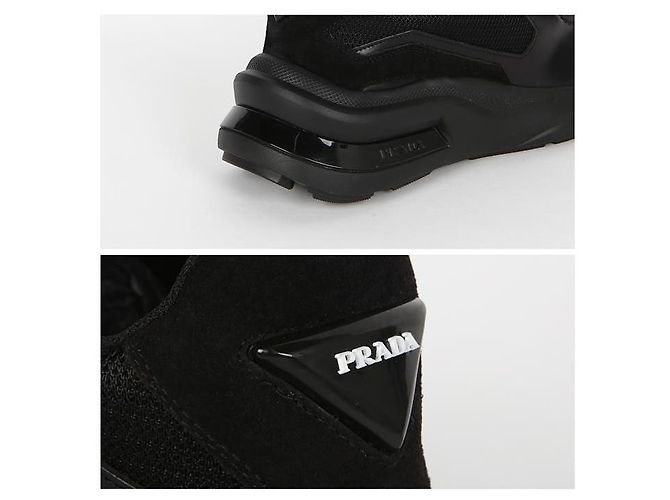 Prada Bürstete Leder-Sneaker Schwarz - Ansicht 5