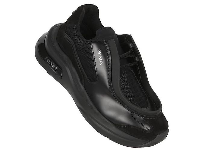 Prada Bürstete Leder-Sneaker Schwarz - Ansicht 8