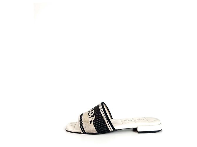 Prada Pantofole scivolose in tessuto con logo ricamato Viar per donne Bianco - vista 2
