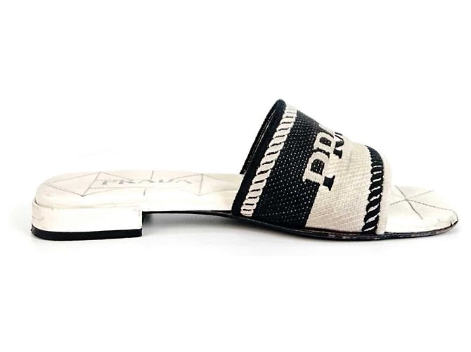 Prada Pantofole scivolose in tessuto con logo ricamato Viar per donne Bianco - vista 3