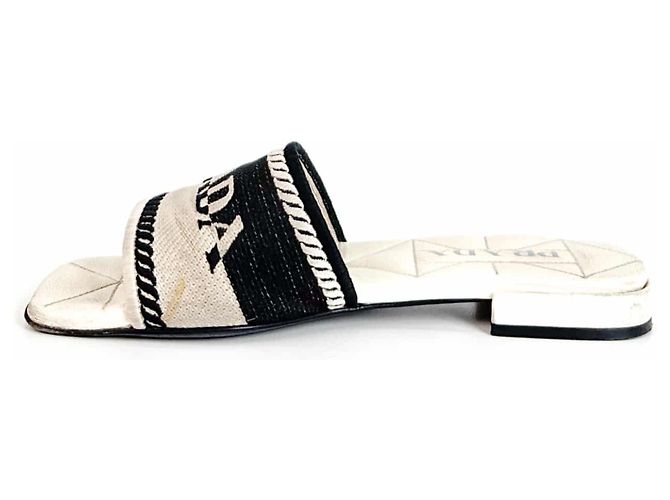 Prada Pantofole scivolose in tessuto con logo ricamato Viar per donne Bianco - vista 4
