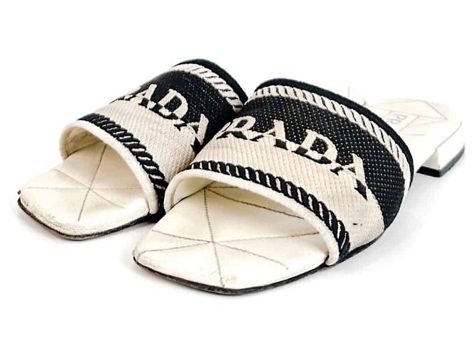 Prada Pantofole scivolose in tessuto con logo ricamato Viar per donne Bianco - vista 6
