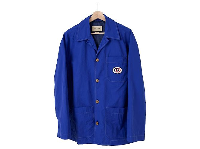 Gucci Gremlin Herren Arbeitsjacke aus Nylon mit Patch Blau - Ansicht 2