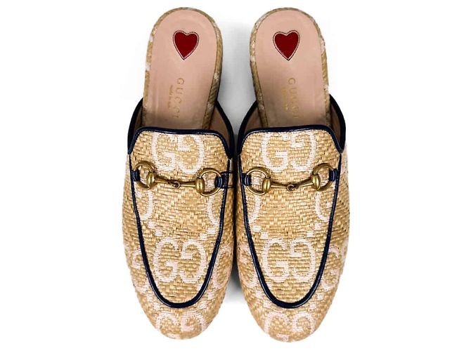 Gucci Mule Loafer Prinstown GG Logo con Horsebit per Donne Beige Bianco - vista 7
