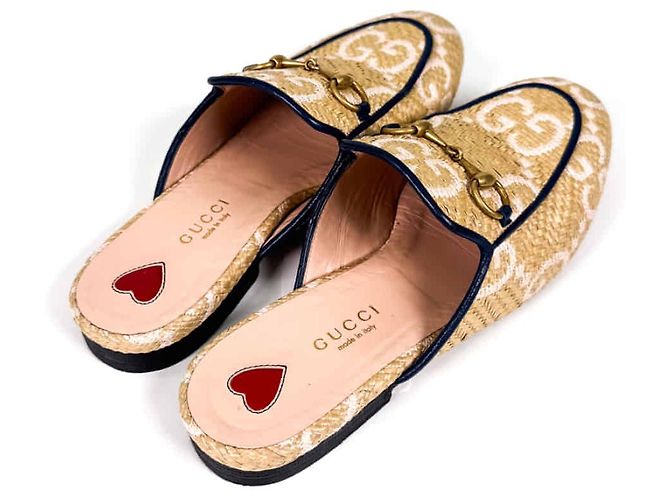 Gucci Mule Loafer Prinstown GG Logo con Horsebit per Donne Beige Bianco - vista 8