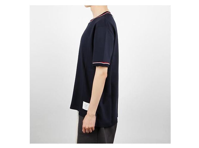 Thom Browne Kurzarm-T-Shirt mit RWB-Besatz Blau - Ansicht 3