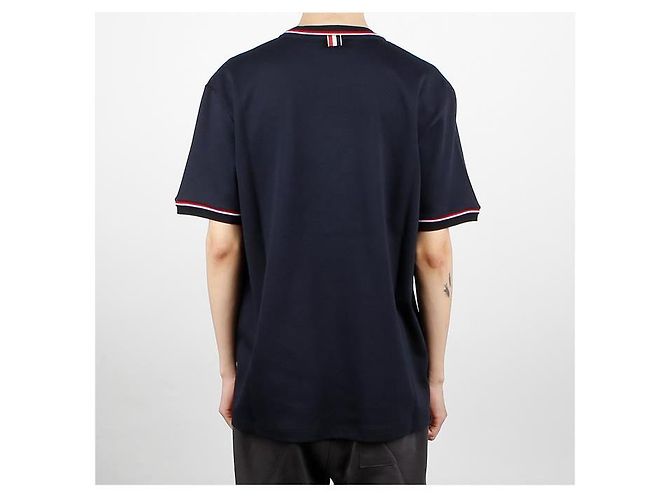 Thom Browne Kurzarm-T-Shirt mit RWB-Besatz Blau - Ansicht 4