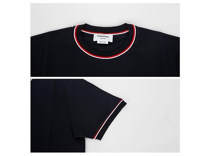 Thom Browne Kurzarm-T-Shirt mit RWB-Besatz Blau - Ansicht 5