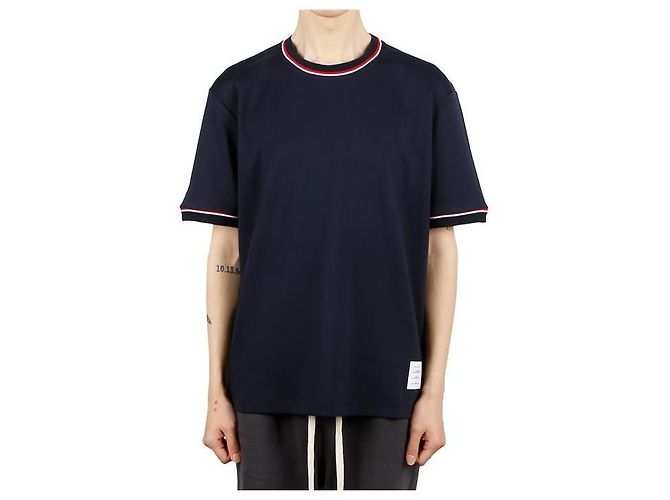 Thom Browne Kurzarm-T-Shirt mit RWB-Besatz Blau - Ansicht 8