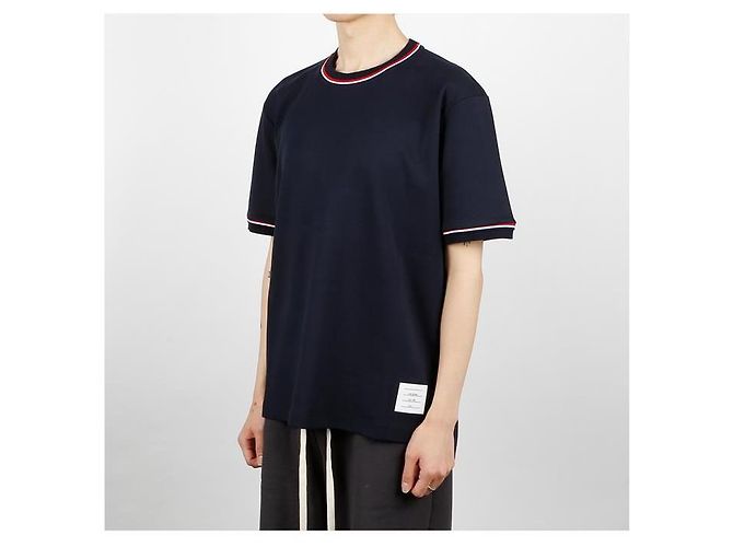 Thom Browne Kurzarm-T-Shirt mit RWB-Besatz Blau - Ansicht 9