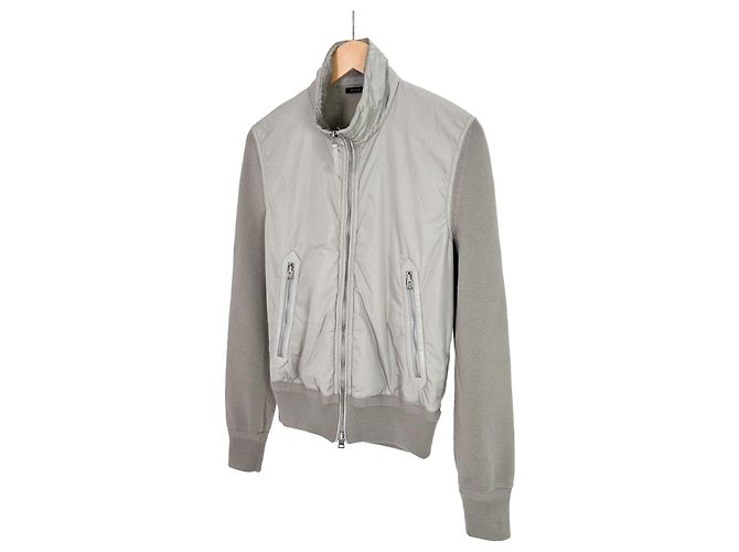 Tom Ford Luxury Beard Men's Wool Knit High Neck Zipper Panel Padded Jacket Gray Brown - view 2