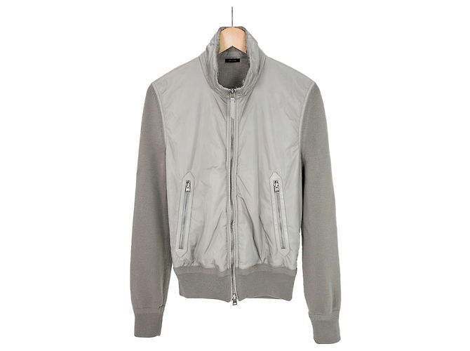 Tom Ford Luxury Beard Men's Wool Knit High Neck Zipper Panel Padded Jacket Gray Brown - view 3