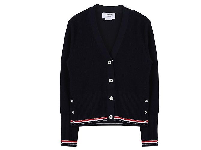 Thom Browne Cárdigan Clásico de Algodón con Cuello en V Azul - vista 4