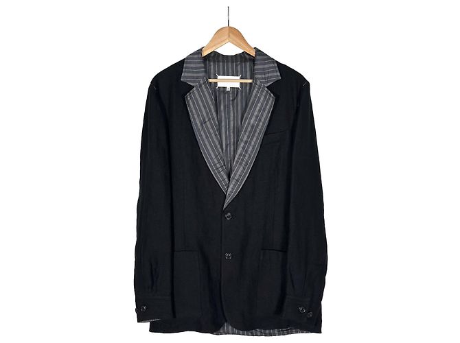 Maison Martin Margiela Blazer in lino a righe con colletto a strati per uomo - vista 3
