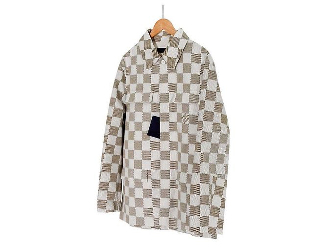 Louis Vuitton Giacca Camicia Oversize in Cotone Nylon Monogramma Damier per Uomo di Lusso Biard Marrone - vista 2