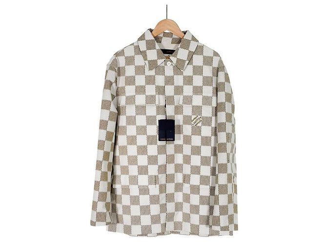 Louis Vuitton Giacca Camicia Oversize in Cotone Nylon Monogramma Damier per Uomo di Lusso Biard Marrone - vista 3