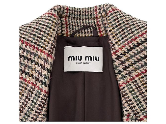 Miu Miu Luxury Biar Female Back Logo Wool Plaid Oversized Check Long Coat Rust Orange - view 10