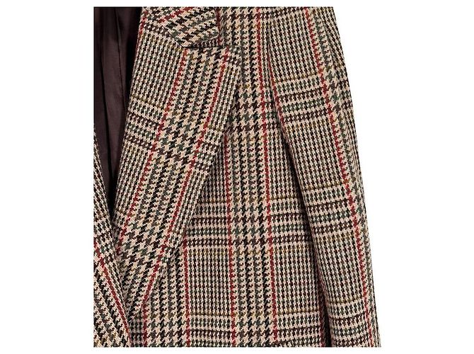 Miu Miu Luxury Biar Female Back Logo Wool Plaid Oversized Check Long Coat Rust Orange - view 6