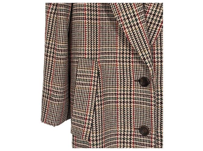 Miu Miu Luxury Biar Female Back Logo Wool Plaid Oversized Check Long Coat Rust Orange - view 7