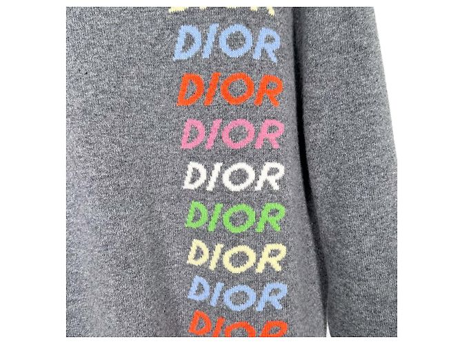 Dior Herrenpullover aus Wolle und Kaschmir mit mehreren Logos in Grau Braun - Ansicht 5