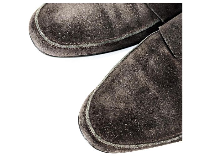 Hermès Mocassino in suede con logo da uomo Marrone - vista 10