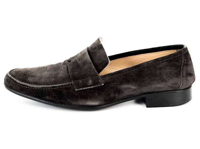 Hermès Mocassino in suede con logo da uomo Marrone - vista 2