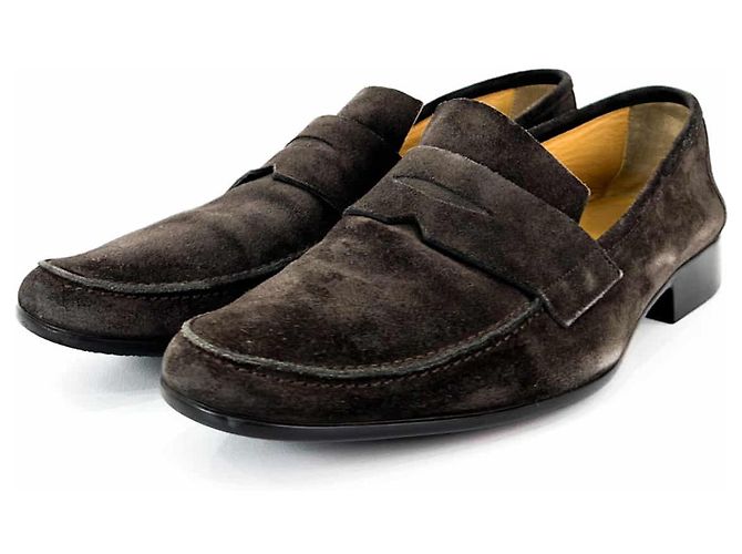 Hermès Mocassino in suede con logo da uomo Marrone - vista 6