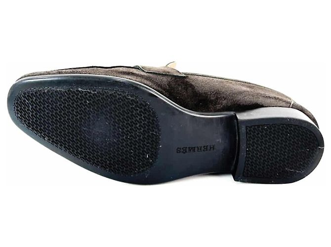 Hermès Mocassino in suede con logo da uomo Marrone - vista 8