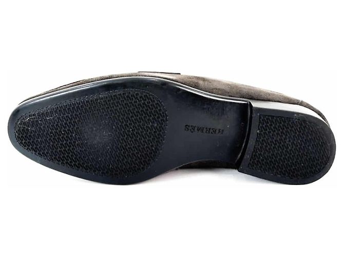 Hermès Mocassino in suede con logo da uomo Marrone - vista 9