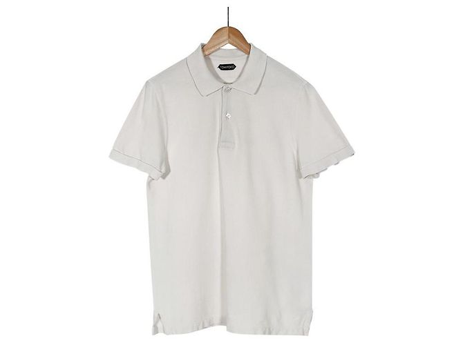 Tom Ford Herren Polo aus bestickter Baumwolle mit kurzen Ärmeln T-Shirt weiß - Ansicht 3