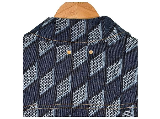 Louis Vuitton Jaqueta de caminhoneiro de denim acolchoada Damier Indigo Azul - vista 11