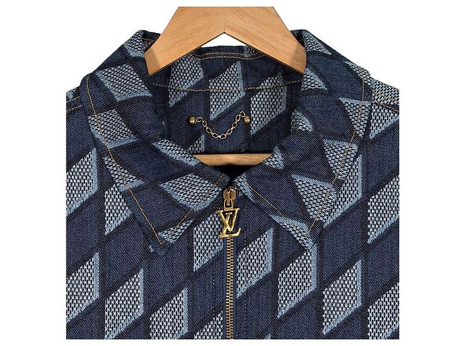 Louis Vuitton Jaqueta de caminhoneiro de denim acolchoada Damier Indigo Azul - vista 5