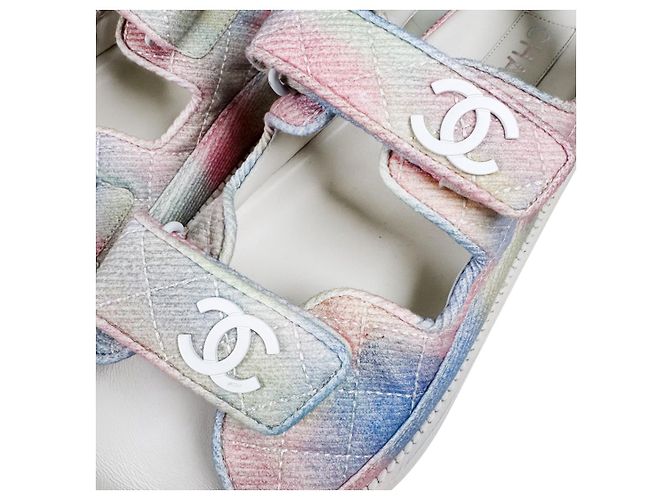Chanel Sandali Mule Velcro Multi CC Logo per Donne Arcobaleno Pastello Nero - vista 10