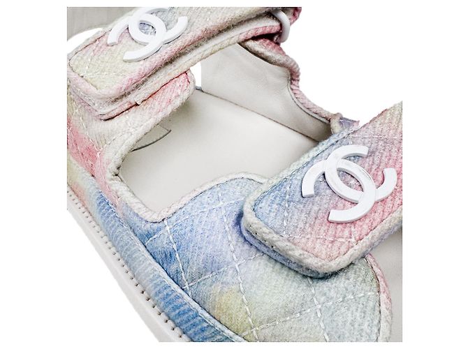 Chanel Sandali Mule Velcro Multi CC Logo per Donne Arcobaleno Pastello Nero - vista 11