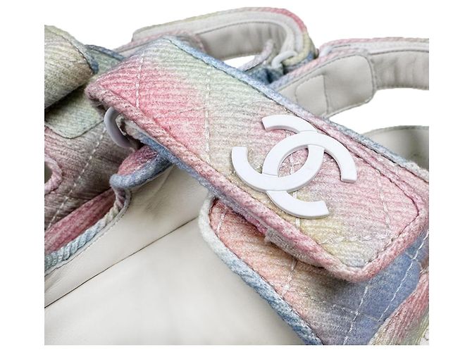 Chanel Sandali Mule Velcro Multi CC Logo per Donne Arcobaleno Pastello Nero - vista 12