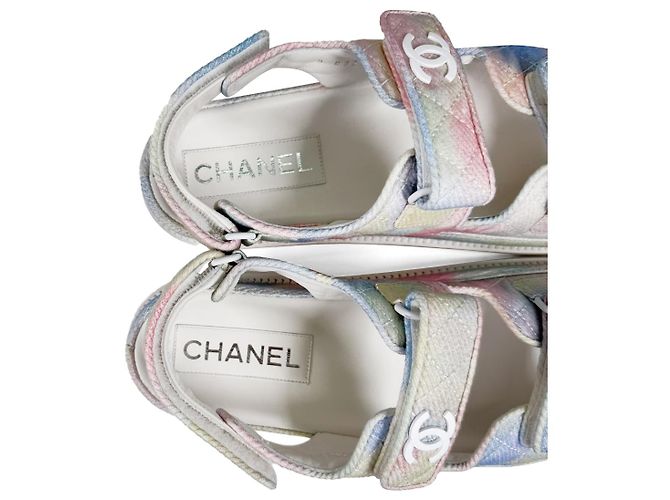 Chanel Sandali Mule Velcro Multi CC Logo per Donne Arcobaleno Pastello Nero - vista 13