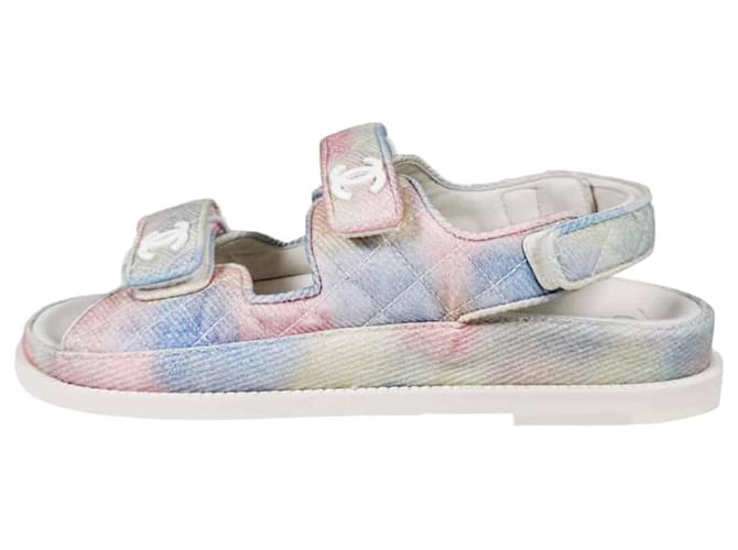 Chanel Sandali Mule Velcro Multi CC Logo per Donne Arcobaleno Pastello Nero - vista 2