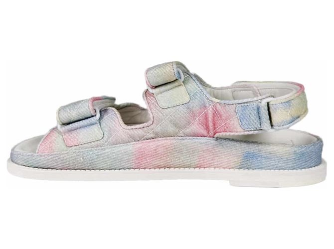 Chanel Sandali Mule Velcro Multi CC Logo per Donne Arcobaleno Pastello Nero - vista 4