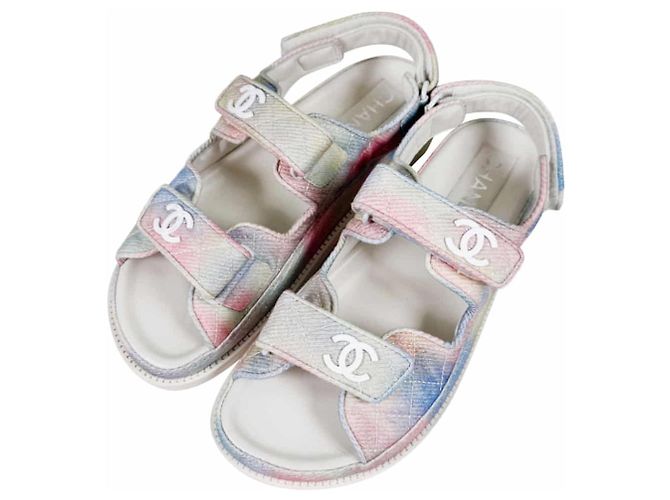 Chanel Sandali Mule Velcro Multi CC Logo per Donne Arcobaleno Pastello Nero - vista 6
