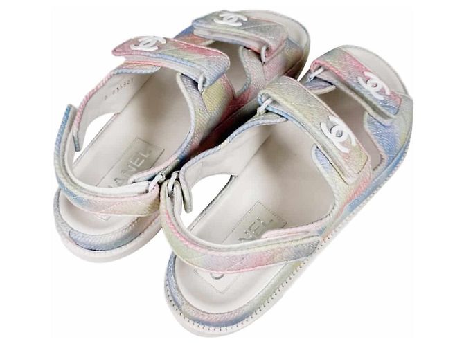 Chanel Sandali Mule Velcro Multi CC Logo per Donne Arcobaleno Pastello Nero - vista 7