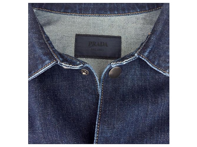 Prada Herrenjacke aus gewaschenem Denim mit blauem Dreieckslogo - Ansicht 10