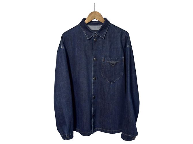 Prada Herrenjacke aus gewaschenem Denim mit blauem Dreieckslogo - Ansicht 3
