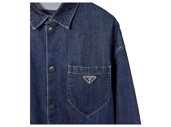 Prada Herrenjacke aus gewaschenem Denim mit blauem Dreieckslogo - Ansicht 6