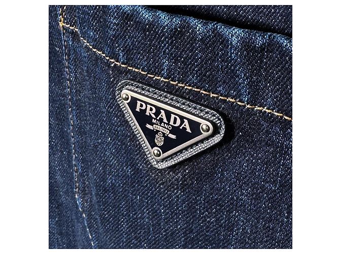 Prada Herrenjacke aus gewaschenem Denim mit blauem Dreieckslogo - Ansicht 7