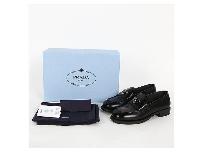 Prada Mocassini in pelle spazzolata con logo a triangolo Nero - vista 15