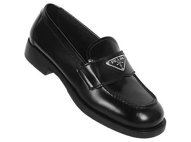 Prada Mocassini in pelle spazzolata con logo a triangolo Nero - vista 9