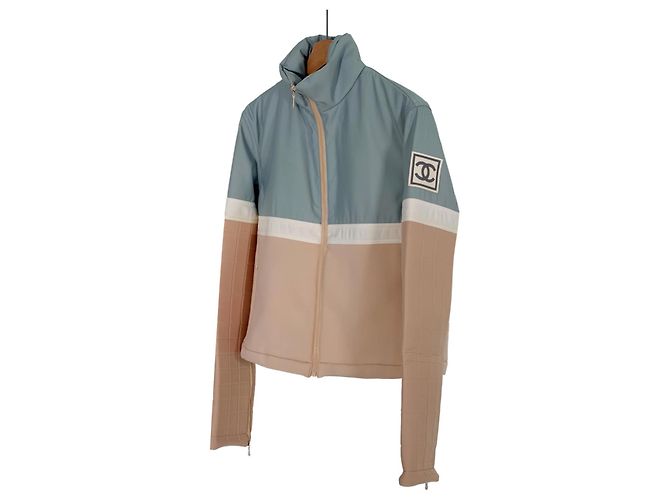 Chanel Set da sci con zip in pastello con giacca e pantaloni con patch logo CC per donne Bianco - vista 2