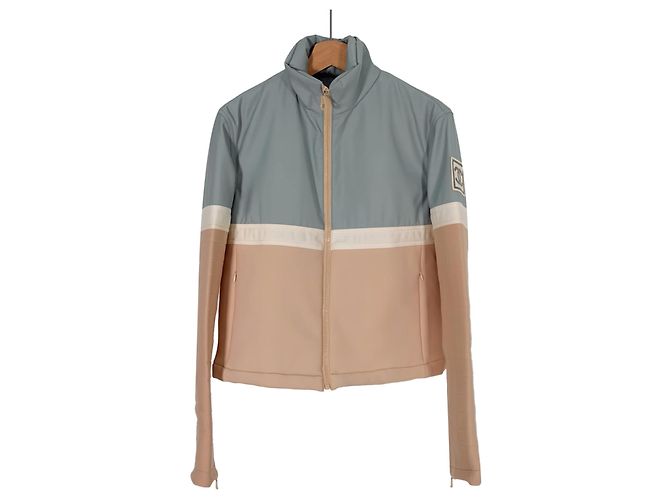Chanel Set da sci con zip in pastello con giacca e pantaloni con patch logo CC per donne Bianco - vista 3