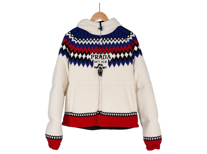 Prada Cashmere Knit Down Hooded Jacket White - view 3